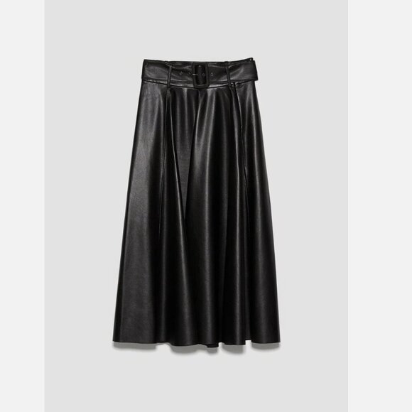 Zara Faux Leather Skirt With Belt Black Blogger Fav Size Large - Picture 3 of 12